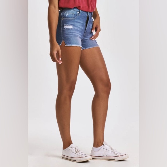 Blue Jean Shorts with Cuffed Hem and Faded Look - Picture 3 of 6